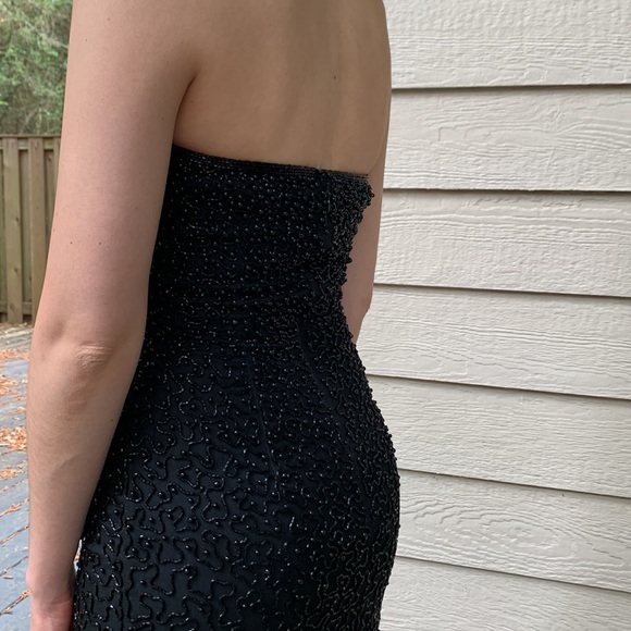 Strapless Black Beaded Gown Slit on side - Picture 3 of 4